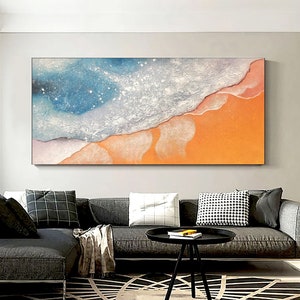 Original Ocean Wave Painting on Canvas, Custom White Textured Wall Art, Large Abstract Beach Painting, Modern Home Decor, Personalized Gift