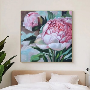 Flower Oil Painting On Canvas Abstract Pink Flower Painting Flower Landscape Painting. Floral Wall Art Canvas Spring Living Room Wall Decor