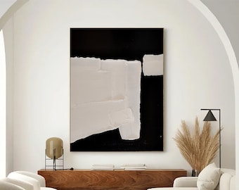 Black White Painting Abstract Wall Art Large Black And White Painting White 3D Textured Wall Art White Textured Art Textured Painting