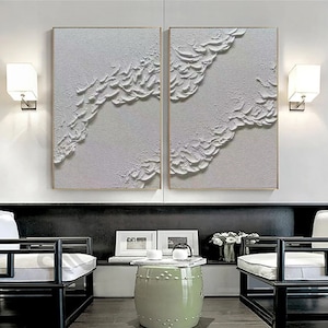 white Abstract Painting white 3D Art White Ocean wave Painting Set of 2 white Abstract Art Set of 2 white Wall Art white Textured Wall Art