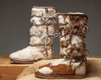 AU&MU Aumu Womens Comfort Suede Fur Shearling Stylish Knee High