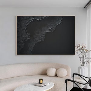 Black 3D Abstract Painting Black 3D Textured Painting Black 3D Minimalist Painting Large Black Abstract Painting Black abstract wall art