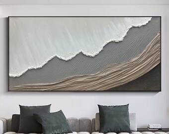 3D Minimalist Ocean Painting on Canvas Textured Wall Art Earth Tone ...
