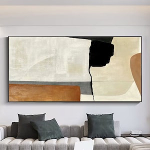Beige Wabi Sabi Wall Art Black Beige Abstract Painting Large Brown Minimalist Wall Art Beige Textured Canvas Painting Neutral Wall Decor