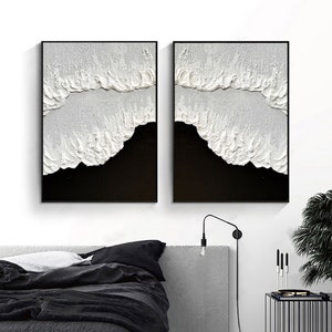 Black White Textured Art Set of 2 Black Wall Art Black and white Abstract Art Set Of 2 Black Abstract Painting Set Of 2 Black Abstract art