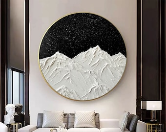 Black and white textured wall art Black abstract art Black paintings Black and white abstract art Circle Black artwork Circle canvas art