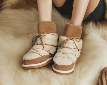 AU&MU Womens Sheepskin Ankle Boots – Australian Wool, Winter Warmth Boots
