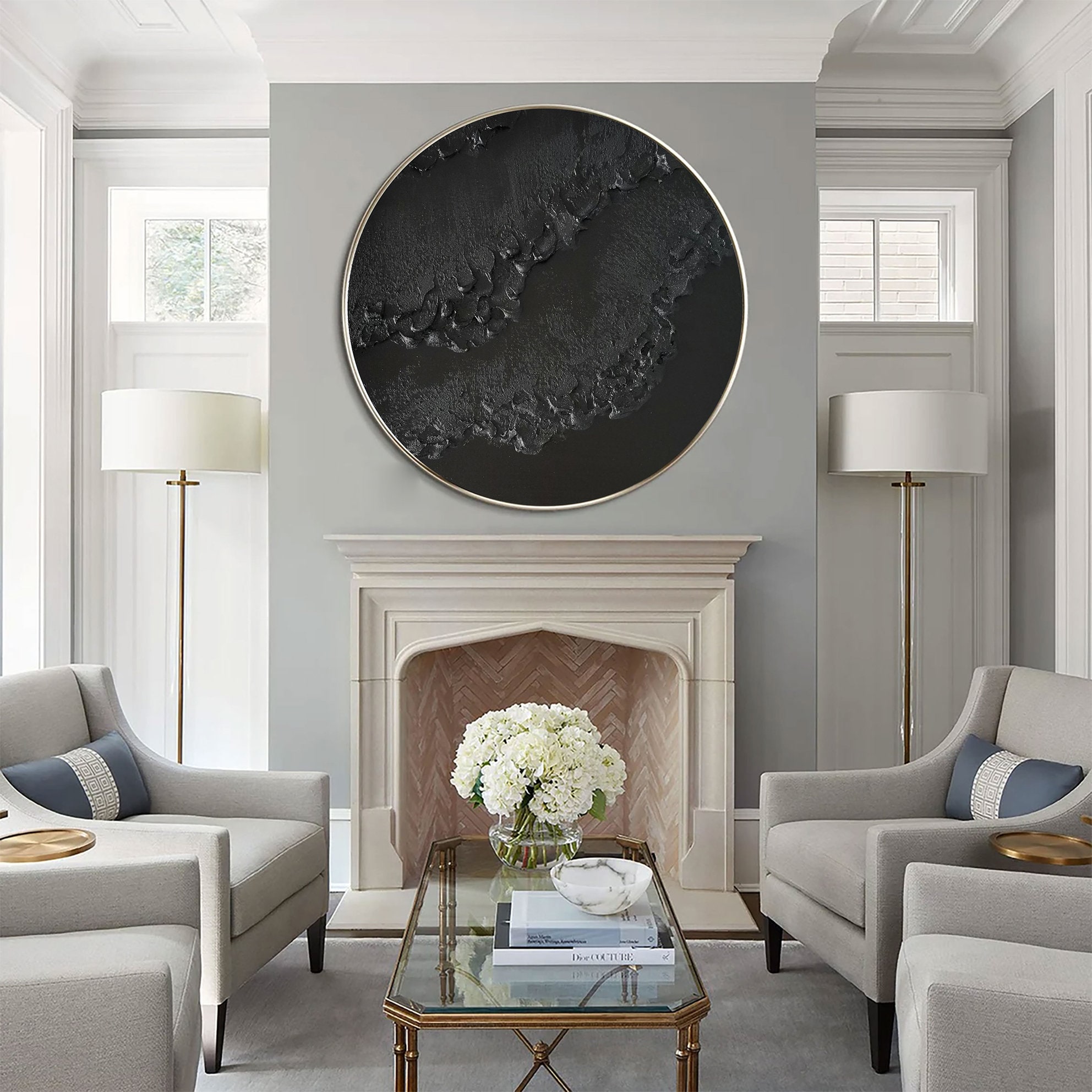 Black Circle Canvas Art Black Circle Minimalist Art Black Textured Wall