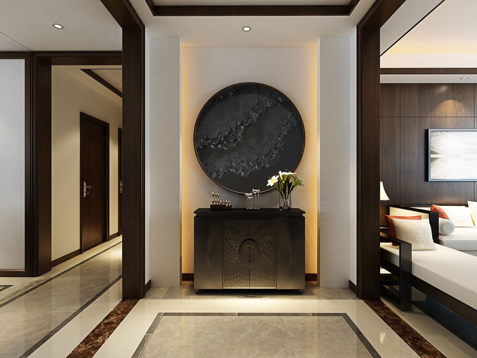 Black Circle Canvas Art Black Circle Minimalist Art Black Textured Wall