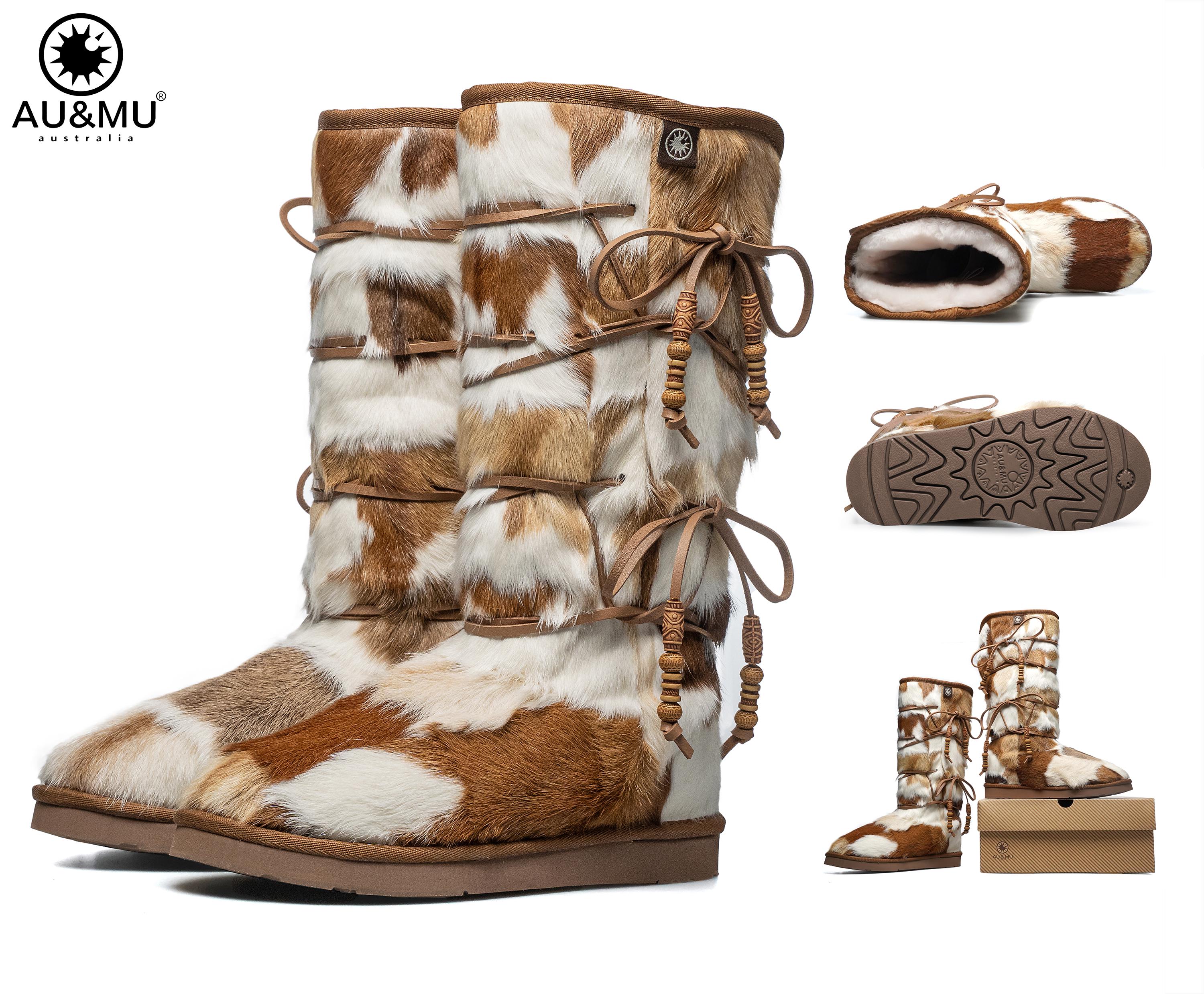 AU&MU Aumu Womens Comfort Suede Fur Shearling Stylish Knee High