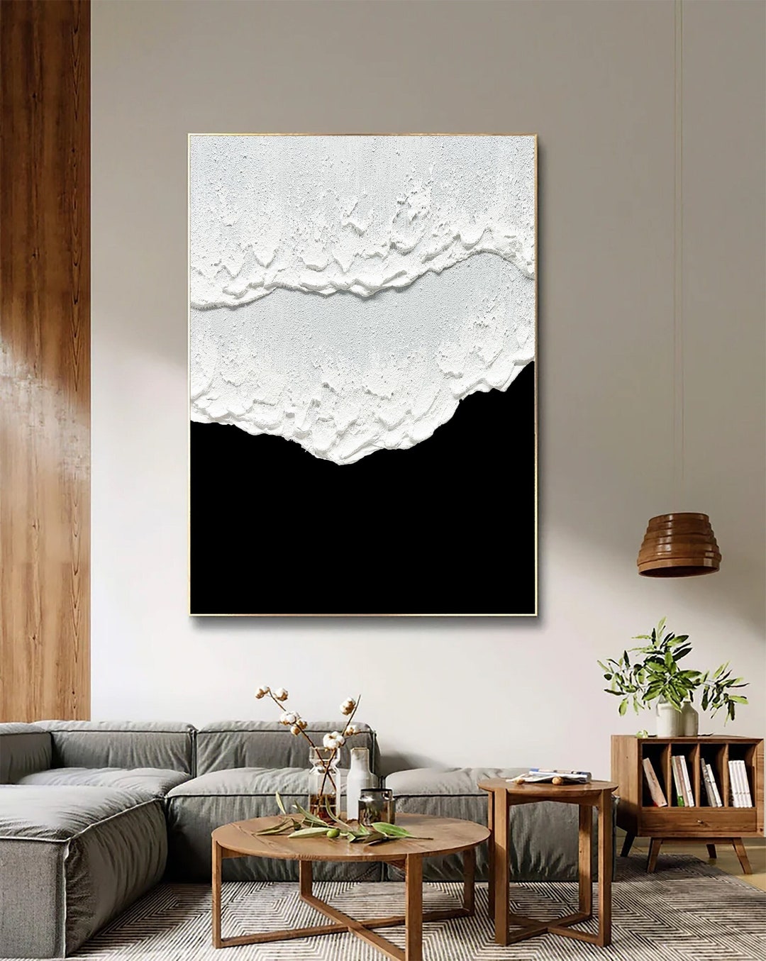 Textured Black and White Abstract Painting, 3D Wall Art - Etsy
