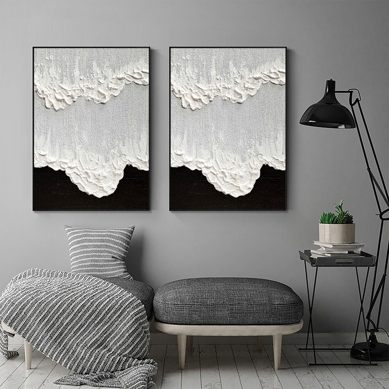 Black White Textured Art Set of 2 Black Wall Art Black and Etsy