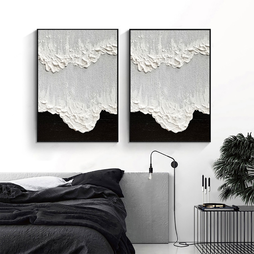 Black White Textured Art Set of 2 Black Wall Art Black and Etsy