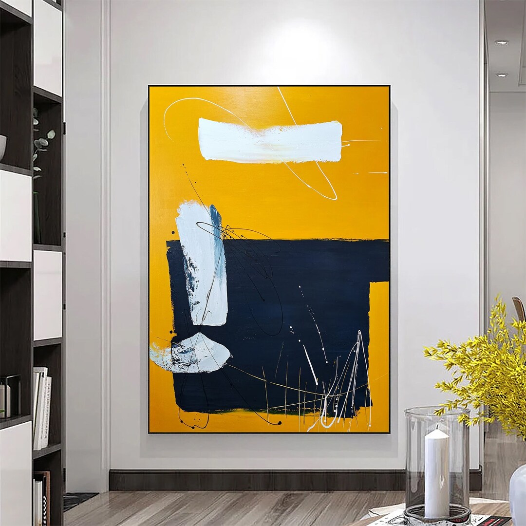 Large Yellow Painting Abstract Art, Extra Large Painting on Canvas