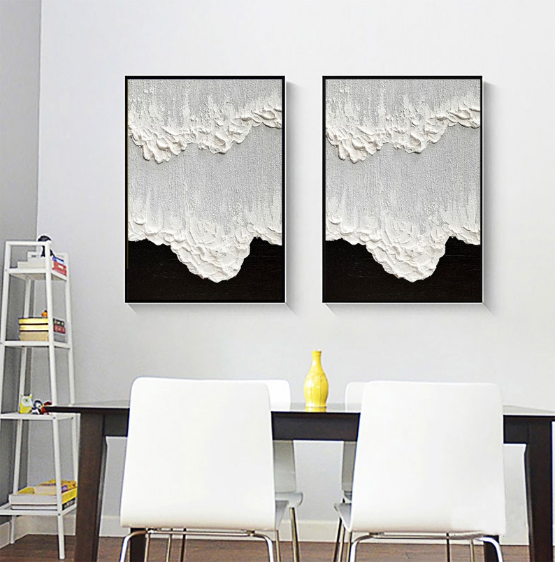Black White Textured Art Set of 2 Black Wall Art Black and Etsy