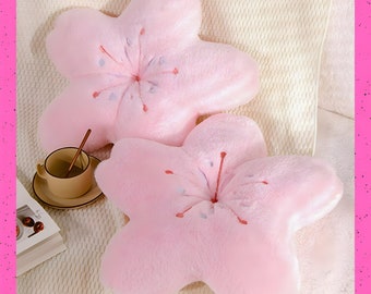 Pink Sakura Pillow, Anime Star Cushion, Kawaii Cherry Plush Pillow, Flower Blossom Mat, Cute Room Decor for Girls