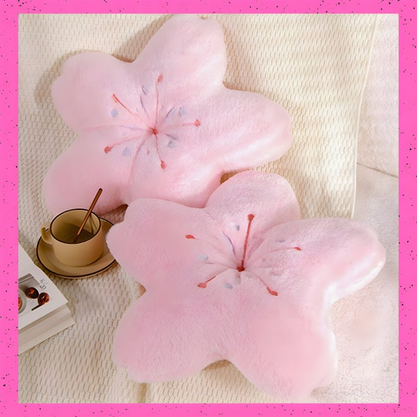 Oreiller Sakura rose, coussin d'étoile d'anime, oreiller en peluche de cerise de Kawaii, tapis de fleur de fleur, décor mignon de pièce pour des filles