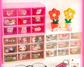 Kawaii Storage Box with Drawers Stationery Holder Desktop Desk Accessories Organizer School Customizable Rack Cute Jewelry Case for Girls