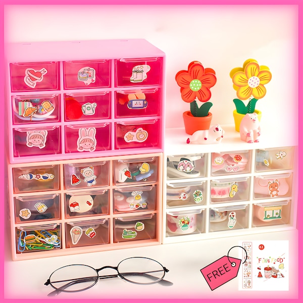 Kawaii Storage Box with Drawers Stationery Holder Desktop Desk Accessories Organizer School Customizable Rack Cute Jewelry Case for Girls