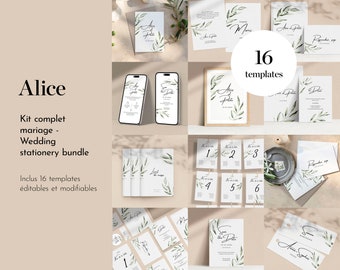 ALICE – Complete Wedding Stationery Bundle – Classic Olive Theme – Canva Template – Instant Download Invitation Suite