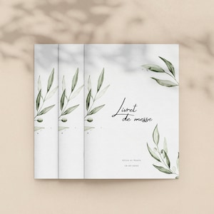ALICE - Wedding Mass Booklet - Elegant, Classic - Olive, Natural, Watercolor - Canva Template