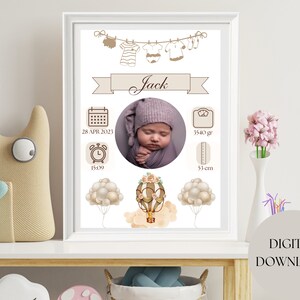 Signe imprimable de statistiques de naissance, affiche de faire-part de naissance, signe de statistiques de nouveau-né, décoration d&#39;art mural de chambre de bébé personnalisée, signe de détails de naissance, téléchargement numérique