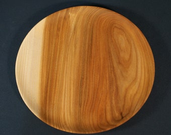 Flat plate in Elm and Corrugated Maple wood, 25cm, noble wood for food