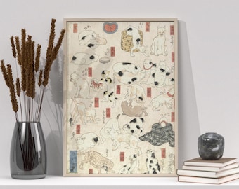 Japanese Ukiyo-e Cat Art Print: Vintage Feline Poster (Digital Download)