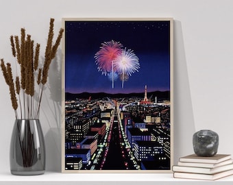 Japanse kunstafdruk Hiroshi Nagai: retro city-popposter (digitale download)