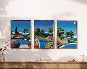 Estampas de jardim de flores de Hiroshi Nagai: conjunto de arte de parede de piscina retrô (download digital)
