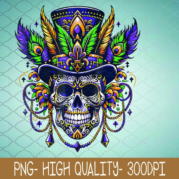 Mardi Gras Skull Top Hat New Orleans Witch Doctor Voodoo PNG Digital Download