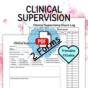 Clinical Supervision Tracking Form Clinical Hours Log Printable Fillable PDF Template Mental Health Supervisor Licensure Therapists Notes