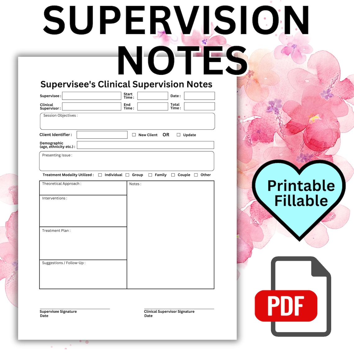 LCSW Hours Tracker Clinical Supervision Tracking Hour Log Notes PDF