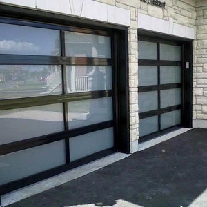 8 X 7  Full View Modern Garage Door With Matte Black Finish With Frosted Glass