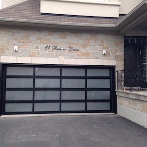 16 X 8 Full View Modern Garage Door With Matte Black Finish With Frosted Glass