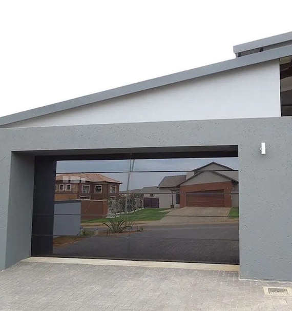 18 X 7 Full View Frameless Garage Door With Black Tinted Tempered Glass 