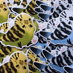 Wellensittich Aufkleber niedlich kawaii birb Aufkleber handgemacht Geschenk Haustier Vögel Aufkleber Vinyl Aufkleber Himmelblau und dunkelgrüner Wellensittich Papagei Geschenk