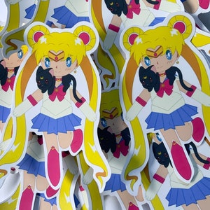 Cute kawaii sailor moon sticker with cat moon planets anime sticker tv show scrap booking Christmas gift hand made