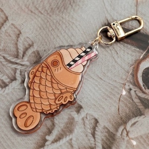 Cute kawaii Taiyaki food charm anime acrylic charm stars scrap booking great gift hand made item food brown aesthetic