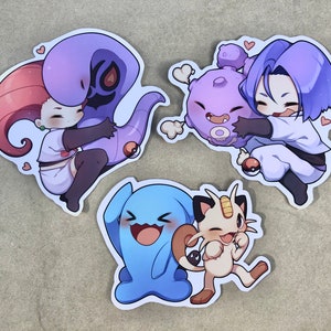 Adesivo ispirato al Team Rocket dei Pokémon, adesivo chibi, carino kawaii, adesivo gatto e animale Pokémon, adesivo fustellato, regalo di scrapbooking, fatto a mano