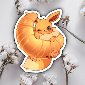 Eevee croissant kawaii carino cibo kawaii chibi Pokémon eeveelutions animale adesivo regalo fustellato adesivo rottami prenotazione fatto a mano eevee