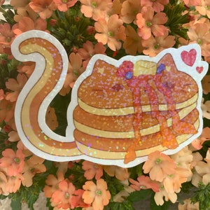 Niedlicher kawaii Pfannkuchen Katze Aufkleber Essen Ahornsirup Blaubeere Himbeere Butter Herzen ästhetischer Aufkleber Kleinunternehmen handgemacht