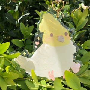Cute kawaii chibi lutino cockatiel acrylic charm anime charm stars glitter hand made item aesthetic