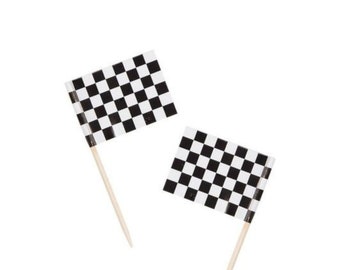 Printable Checkered Toothpick Flags, Racing Flag Cupcake Topper, DIY Checked Flag Food Pick, Instant Download