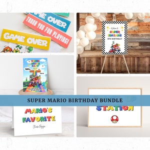 Super Mario Bros Editable Template Birthday Bundle, Super Mario Invitation, Mario Kart Welcome Sign, Instant Download