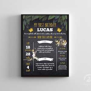 EDITABLE Where The Wild Things Are Party Sign, Wild One Birthday Decor, My First Birthday Milestone Poster, Chalkboard Sign