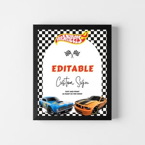 EDITABLE Hot Cars Birthday Table Signs, Wheels Theme Birthday Party Sign Decor, Instant Download