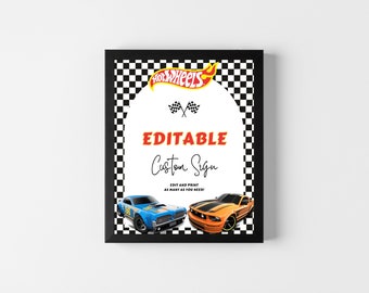 EDITABLE Hot Cars Birthday Table Signs, Wheels Theme Birthday Party Sign Decor, Instant Download