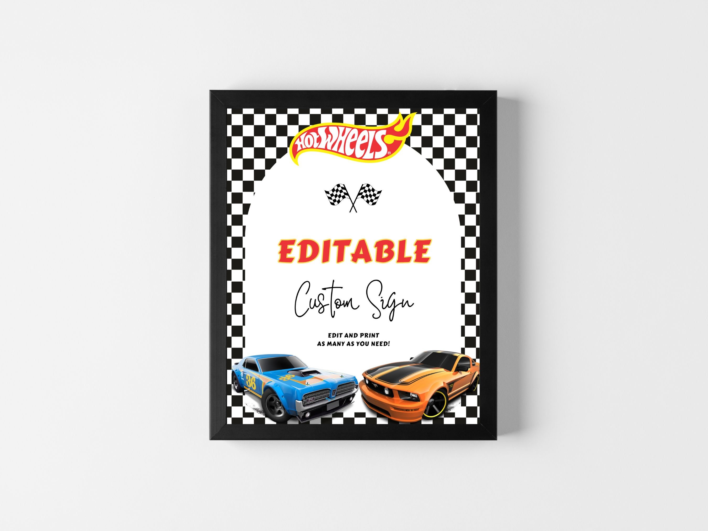 EDITABLE Hot Cars Birthday Table Signs, Wheels Theme Birthday