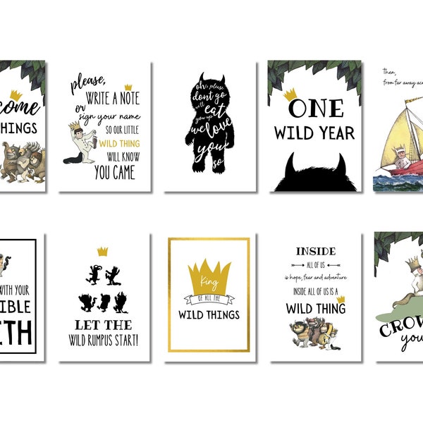 Dove sono le cose selvagge Set di 10 poster stampabili per feste, decorazioni per compleanno Wild One, dimensioni multiple incluse, download istantaneo